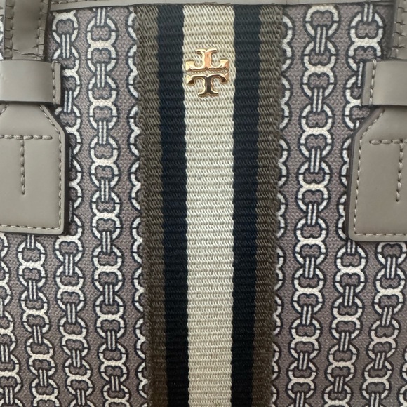 Tory Burch Gemini Tote Purse Bag Taupe/Navy with duster bag - Picture 4 of 9